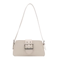 Borsa baguette moderna in pelle PU crema con ampia fibbia decorativa in argento lucido - Bianco