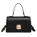Minimalist black matte crossbody handbag for women featuring a gold rectangle metal clasp - Black