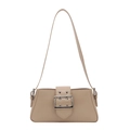 Borsa baguette beige chiaro con fibbia metallica e tracolla regolabile per donna - Cachi