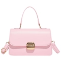 Light pink minimalist crossbody bag with gold rectangle lock and top handle - Pink
