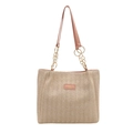 Borsa tote in paglia intrecciata con tracolla in pelle rosa e catena dorata - Rosa (Senza Ciondolo)