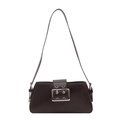 Borsa sottobraccio rettangolare marrone scuro retrò con cintura decorativa e fibbia metallo - Marrone Scuro