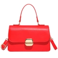 Chic red rectangular handbag with gold metal clasp and adjustable shoulder strap - Red