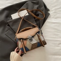 Mehrfarbige Lederhandtasche mit Patchwork-Muster, Vintage-Verschluss und Tragegriff - Braun
