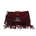 Sac bandoulière rétro en daim bordeaux avec franges et boucle en métal argenté - Rouge