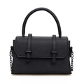 Minimalist black trapezoid crossbody bag in Saffiano leather with sleek chain strap - Black