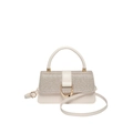 Elegante cremefarbene kleine quadratische Handtasche mit goldglänzender strukturierter Klappe - Khaki