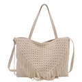 Elegante borsa tote beige con nappe a V e tracolla regolabile da donna - Bianco