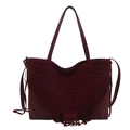 Borsa tote in ecopelle bordeaux con frange all'uncinetto in stile bohémien - Rosso