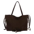 Borsa tote bohémien in pelle scamosciata marrone scuro con frange e treccia - Marrone