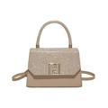 Borsa a tracolla color albicocca con manico in strass e fibbia geometrica dorata - Cachi