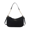 Schicke schwarze Schultertasche aus Strukturstoff mit Goldkette und Logo-Schrift - Schwarz