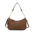 Braune Schultertasche mit Webstruktur, Goldkette und verstellbarem Lederriemen - Braun