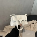 Chic white faux leather baguette shoulder bag with stylish gold buckle detailing - One Size / White