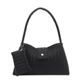 Schwarze gewebte Schultertasche mit kleiner Tasche und goldenen Metalldetails - Schwarz