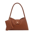 Braune geflochtene Schultertasche mit kleiner Münztasche und elegantem Goldverschluss - Braun