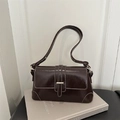 Borsa baguette marrone scuro con cuciture a contrasto e finitura in pelle lucida - Taglia unica / Marrone Scuro