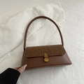 Retro bruine baguette tas met luipaardprint flap en gouden metalen sluiting - Tan