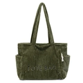 Olivgrüne Cord-Einkaufstasche mit TOTE BAG Stickerei und Seitentaschen im Retro-Stil - Grün