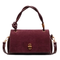 Sac à main bordeaux en daim et cuir avec poignée tressée et fermoir doré vintage - Bordeaux