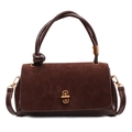 Sac à main en daim marron foncé avec détails en cuir, nœud décoratif et fermoir métallique - Marron