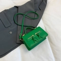 Bright green square crossbody bag with dual zipper design and matte faux leather finish - Green