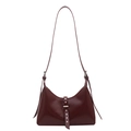 Retro burgundy oil wax leather underarm bag with silver rivets and adjustable strap - Red