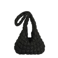 Borsa a spalla trapuntata nera stile nuvola con trama imbottita e design morbido puffy - Nero