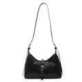 Minimalist black faux leather hobo bag with silver metallic stud detail on white background - Black