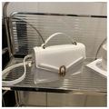 Bolso elegante de cuero PU blanco con cierre giratorio ovalado dorado y asa superior fija - Blanco