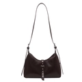 Minimalist chocolate brown half-moon underarm bag with silver rivet details and strap - Coffee