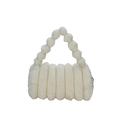 Creamy white plush handbag with vertical stripe texture and round bubble handle design - White