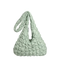 Light green quilted cloud bag with puffer texture and moon-shaped shoulder strap design - Mint Green