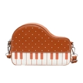 Bolso bandolera de piano con lunares marrones y patrón de teclado en cuero PU - Marrón