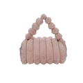 Pink faux fur cylindrical handbag with vertical stripes and fluffy pom-pom handle - Pink