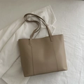 Fashionable khaki large capacity leather tote bag with thin double handles for women - Khaki