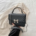 Polka dot bow handbag with silver chain strap in elegant grey and black design - Black Monogram