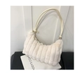 Elegante borsa a spalla in ecopelliccia bianco sporco con strisce e anelli d'oro - Bianco Sporco
