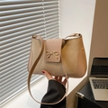 Chic khaki shoulder bag with gold bow accent and elegant mixed texture finish - Khaki