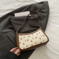 Chic cream underarm bag with red cherry print and brown leather trim for women - One Size / Brown