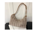 Elegante borsa a mano in peluche kaki a coste con sottile tracolla in pelle marrone - Marrone