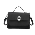 Chic black saddle bag in woven texture with silver horseshoe buckle and adjustable strap - Black