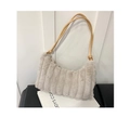 Sac bandoulière chic en peluche beige avec détail de sangle nouée en similicuir - Couleur Thé au Lait