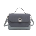 Gray textured saddle bag with woven pattern and metallic horseshoe buckle closure - Blue