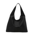 Klassische schwarze gewebte Hobo-Tragetasche aus Leder mit integriertem Griff für Damen - Schwarz