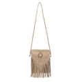 Sac bandoulière bohème kaki avec longues franges et détails de rivets vintage - Kaki