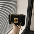 Fashionable black leopard print crossbody bag with gold chain strap for women - Black
