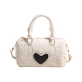 Witte lamswollen kussentas met zwarte hartvormige patch en gouden hardware - Broken Wit