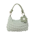 Light green bubble textured cylinder handbag with floral charm and knotted handles - Light Green