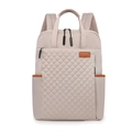 Zaino business beige in tessuto oxford trapuntato con inserti in pelle e tasche multiple - 13" / Cachi chiaro